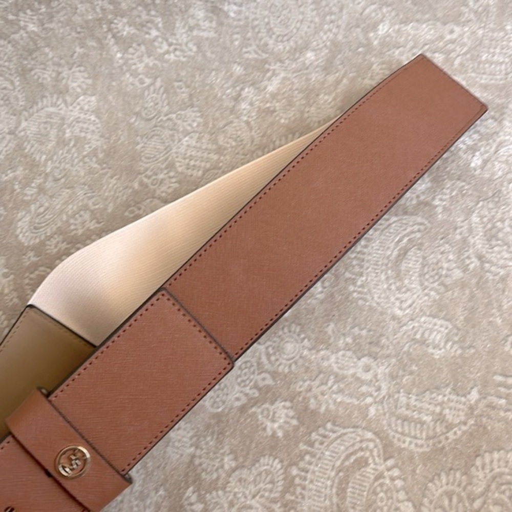 Brand New Michael Kors Genuine Leather Wide Strap Belt Elastic Stretch Cognac - Picture 12 of 15